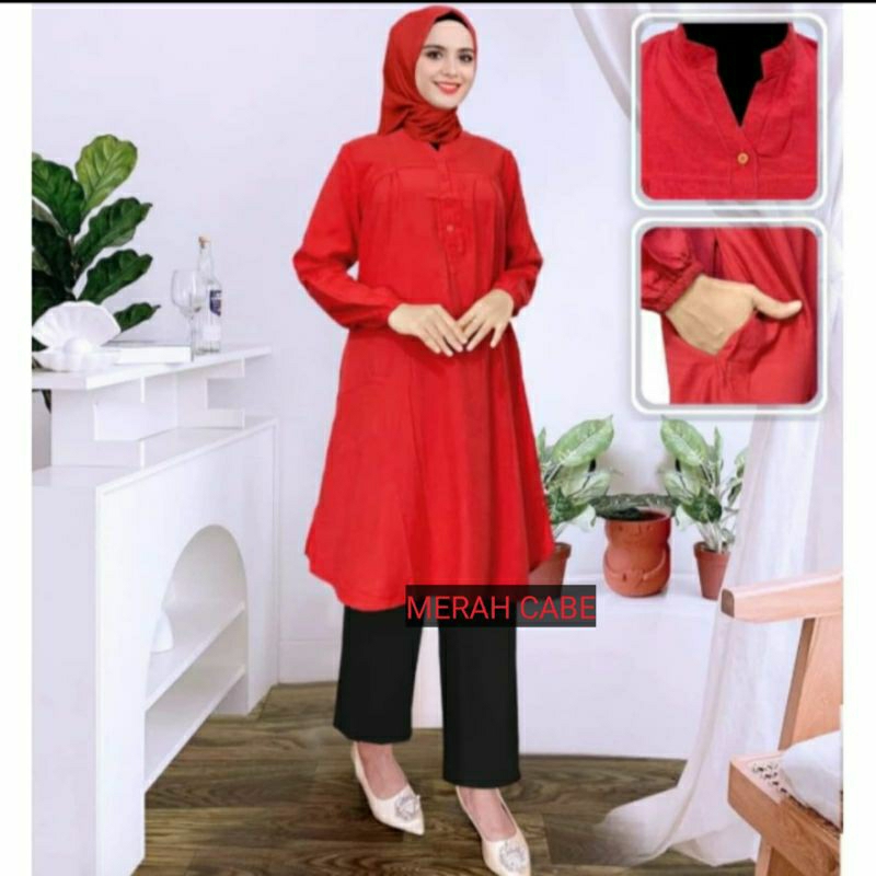 TUNIK POLOS JUMBO KATUN VISCOSE WARNA MERAH CABE