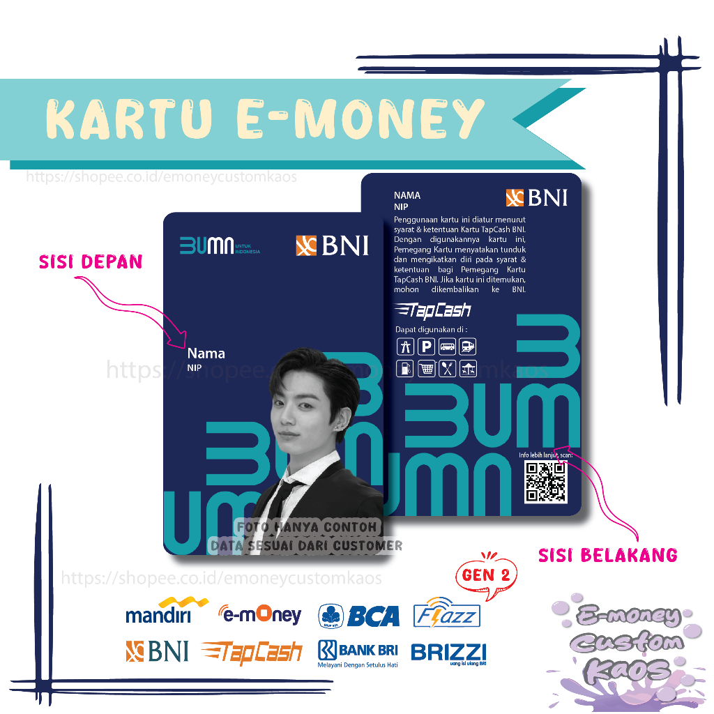 KARTU ID CARD BANK BNI BUMN KARTU PEGAWAI E MONEY ETOLL TAPCASH BNI NAME TAG NEW - 2 SISI