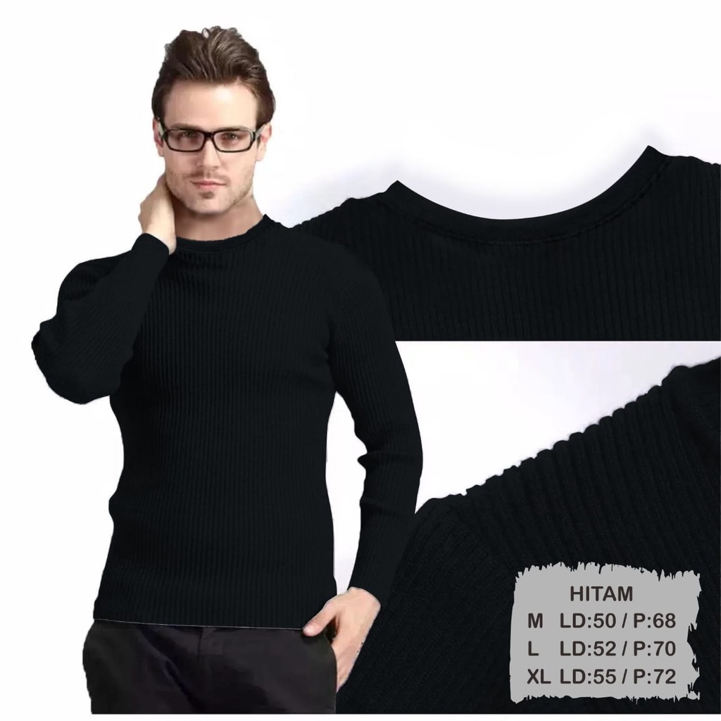 Kaos polos rajut lengan panjang | kaos kerah bulat | atasan kaos baju leher bulat pria wanita