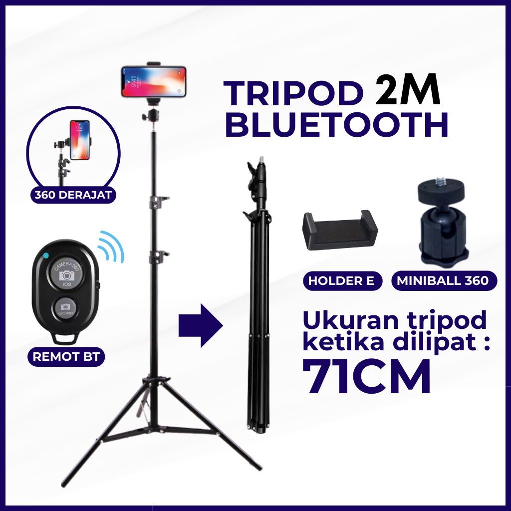 Tripod Handphone 2 Meter Bluetooth Besi Aluminium Alloy Tripot Hp Kamera Stand Selfie Vlog Portable Lipat-TRIPOD 2M + REMOT
