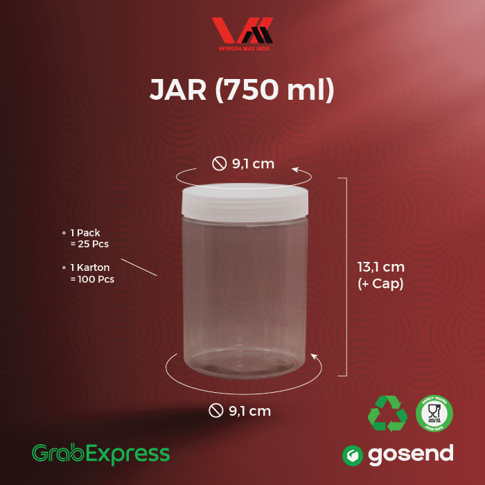 [100PCS] JAR PET 750ML / TOPLES PLASTIK / TOPLES TABUNG SILINDER TUTUP PUTAR / JAR 750ML