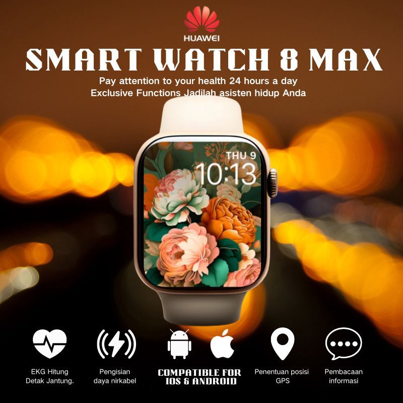 【✅100% Original】 Huawei Smartwatch 8 Max NFC IP68 2.08" HD Touch Screen Bluetooth Call Custom Wallpaper Jam Tangan Pria Heart Rate Monitor Blood Oxygen Monitoring Jam Tangan Wanita Waterproof Sport Watch Jam Pintar  Wanita Pria