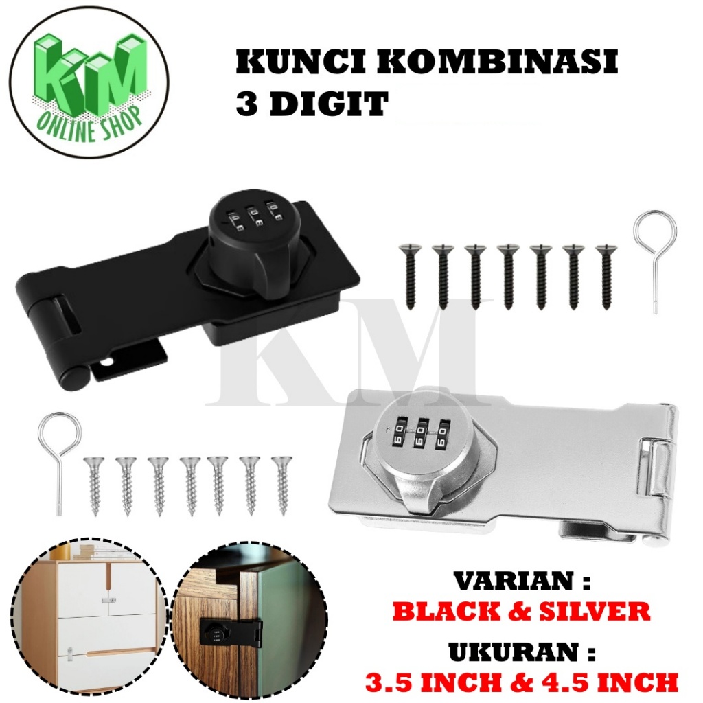 Kunci Pintu Kombinasi 3 Digit / Gembok Kunci Pintu Angka / Kunci Sandi Password Pintu Lemari Kabinet