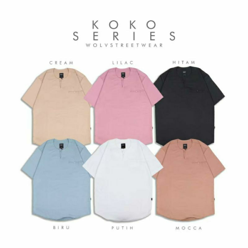 KOKO KURTA WOLVSTREETWEAR LENGAN PENDEK BAHAN TOYOBO WARNA LILAC BIRU MOCCA M L XL