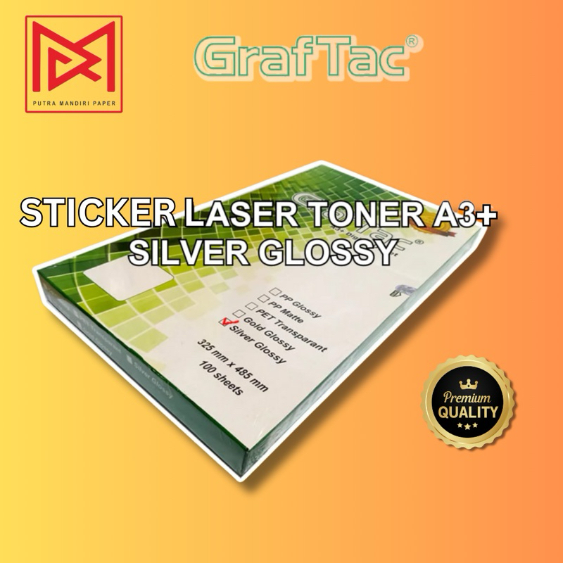 

BAHAN STIKER SILVER GLOSSY GRAFTAC VINYL A3+ per 100 lembar
