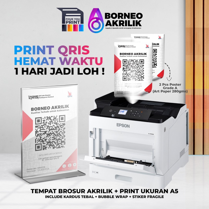 Print Qris + Akrilik Stand A5 2mm Print Online Wadah Brosur Akrilik Percetakan Online Cetak Kertas C
