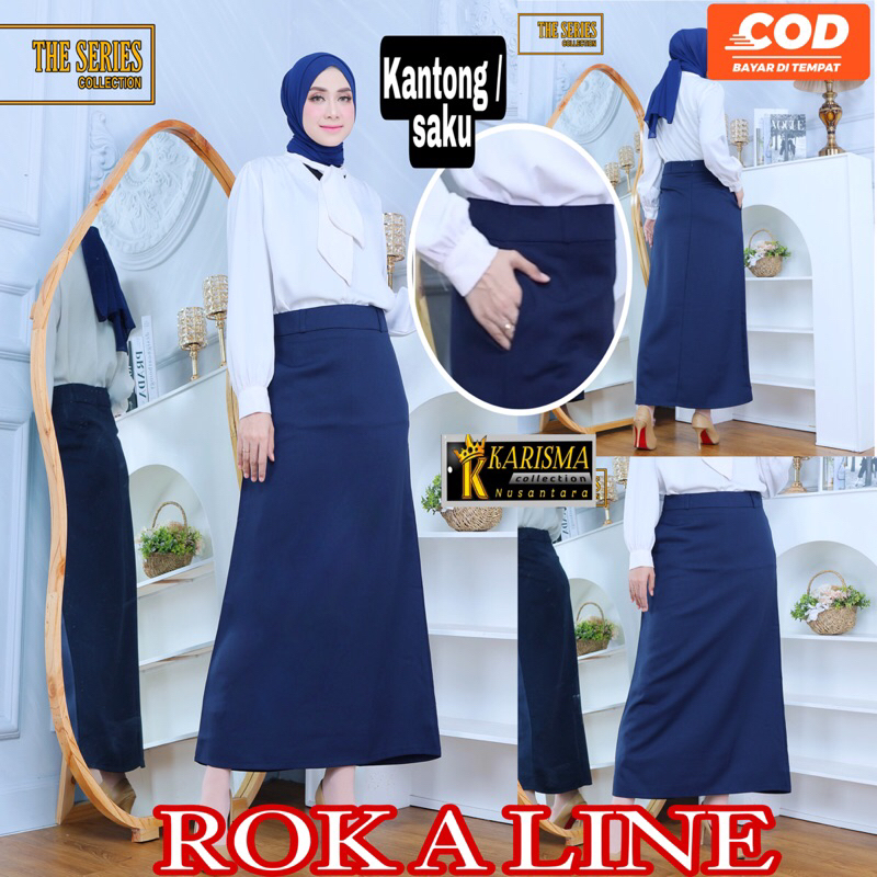 {TERMURAH} ROK A LINE pakai SAKU/KANTONG Rok Kerja Panjang Hitam A Bahan Formal Kantor Rok panjang B