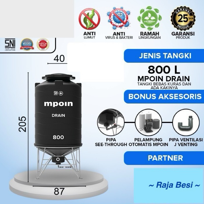 Tandon Mpoin Drain 800 Liter Bebas Kuras Ada Kaki Tangki Air Praktis Tandon Air Super Premium Anti L