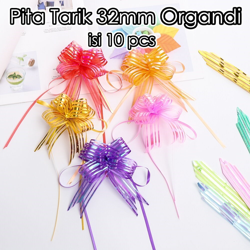 

Pita Tarik ORGANDI 32mm Serut Besar Hiasan Parcel Kado Organza Metalik