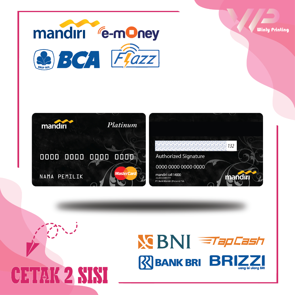 KARTU EMONEY DEBIT KREDIT PLATINUM BLACK MANDIRI FLAZZ BCA GEN 2 BNI TAPCASH BRIZZI BRI - 2 SISI
