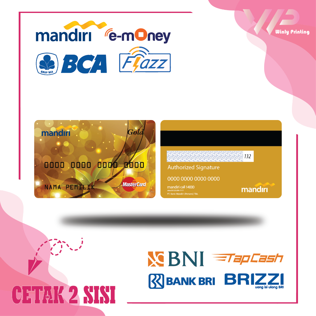 KARTU EMONEY DEBIT KREDIT PLATINUM GOLD MANDIRI FLAZZ BCA GEN 2 BNI TAPCASH BRIZZI BRI - 2 SISI