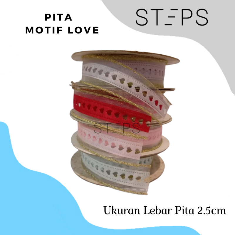 

(JUAL PER METER) PITA MOTIF LOVE (BOLONG) 1 INCH / 2.5 CM / HIASAN KADO / PARCEL / HAMPERS