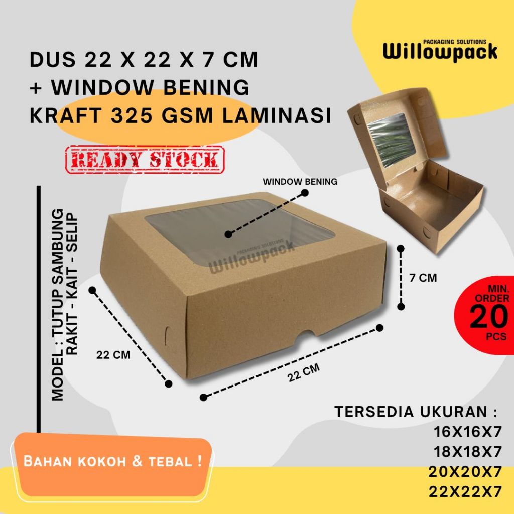 

DUS 22x22x7 WINDOW KRAFT LAMINASI BOX NASI BERKAT CATERING