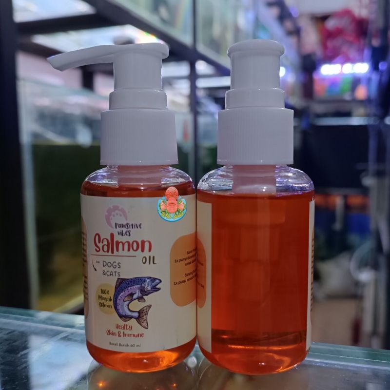 SALMON OIL 60ML PAWSITIVE VIBES Dicampur ke Pakan Bulu Kucing Anjing Ikan Oil Fish Minyak Ikan