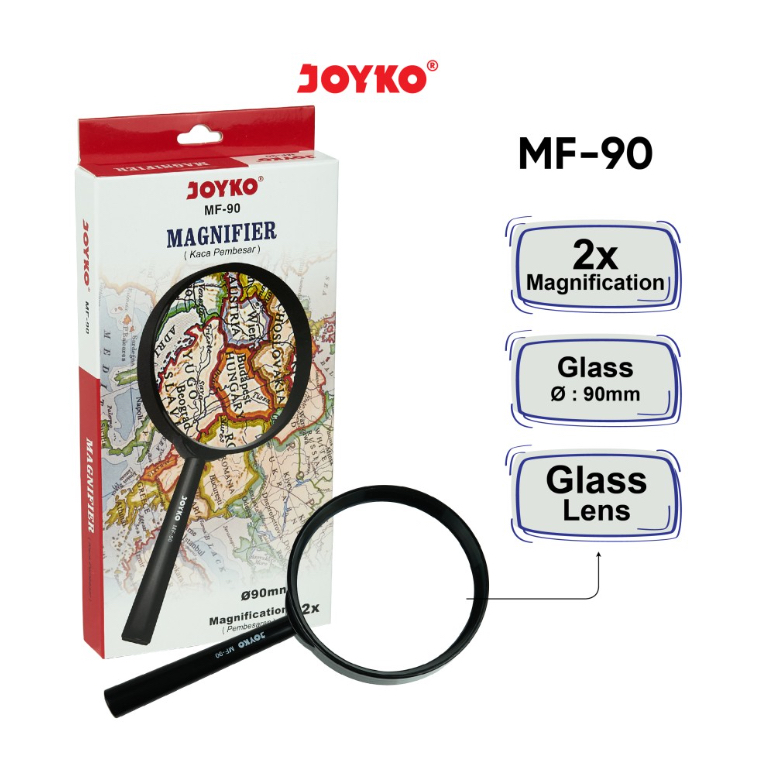 

Kaca Pembesar Magnifier Joyko MF-90 Panjang 18.5 cm x Lebar 9.35 cm