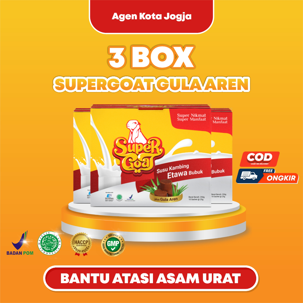 

Supergoat Susu Kambing Bubuk Etawa Gula Aren Asli Isi 3 Box Menguatkan Tulang, Sedi dan Gigi