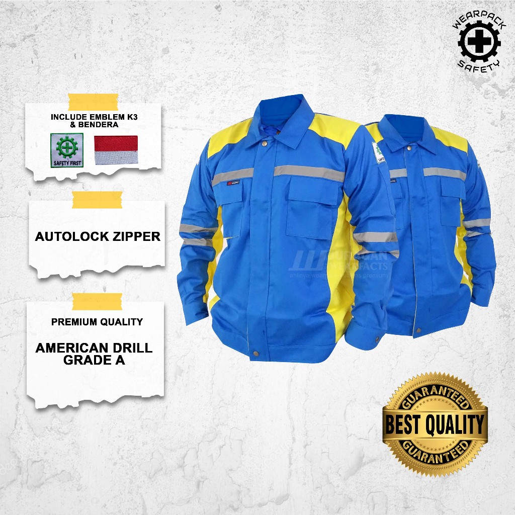 Wearpack Atasan / Kemeja Safety Lengan Panjang Warna Biru Benhur Kombinasi Kuning