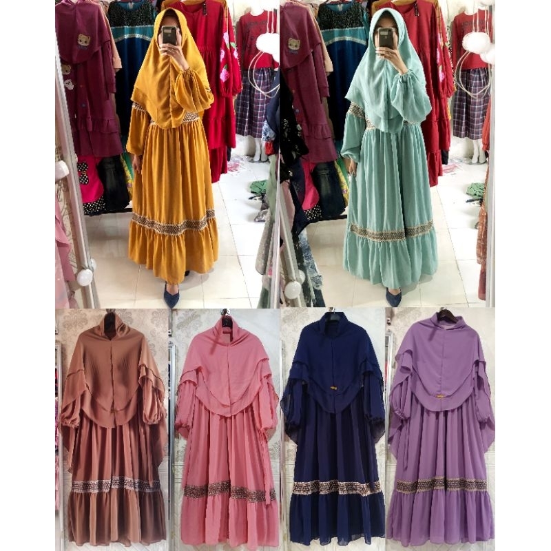 Gamis Ceruty Renda Set Jilbab Syari