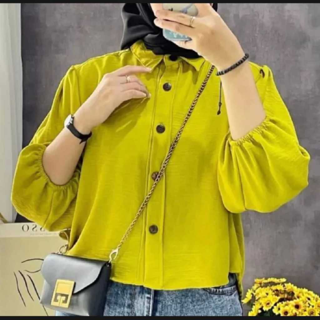 Kemeja Crop Crinkle Airflow Premium//Blouse Crop Crinkle Airflow