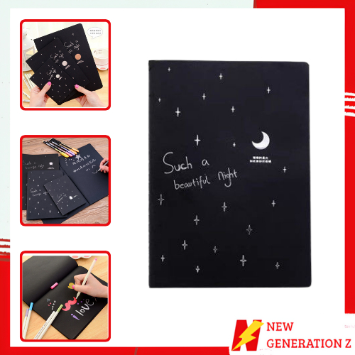 

NGZ Buku Tulis Warna Hitam Isi 28 Lembar Buku Catatan Kertas Hitam Ukuran A6 A5 B5 Black Paper Plain Notebook DIY Scrapbook Agenda Foto Diary Kreatif