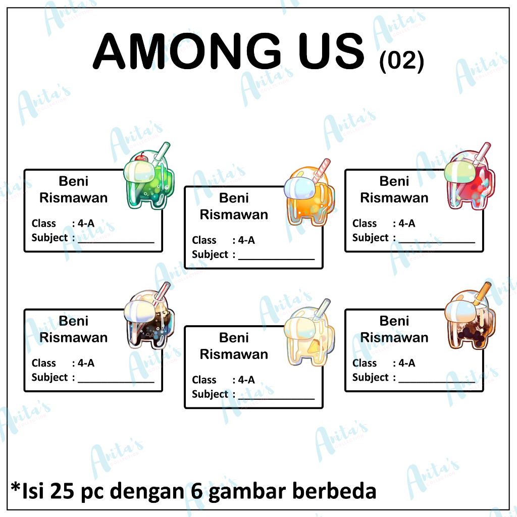 

25 pc STIKER NAMA BUKU PELAJARAN ANAK SEKOLAH tema AMONG US 02 | CUSTOM NAMA DAN KELAS