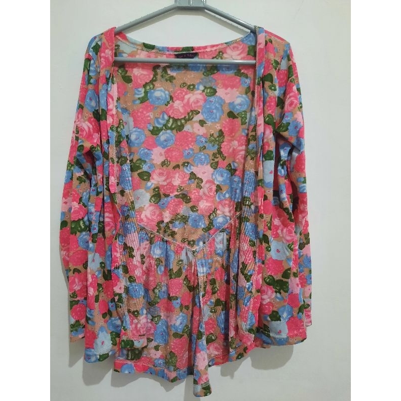 Sweater Cardigan Outer Motif Bunga Warna Pink