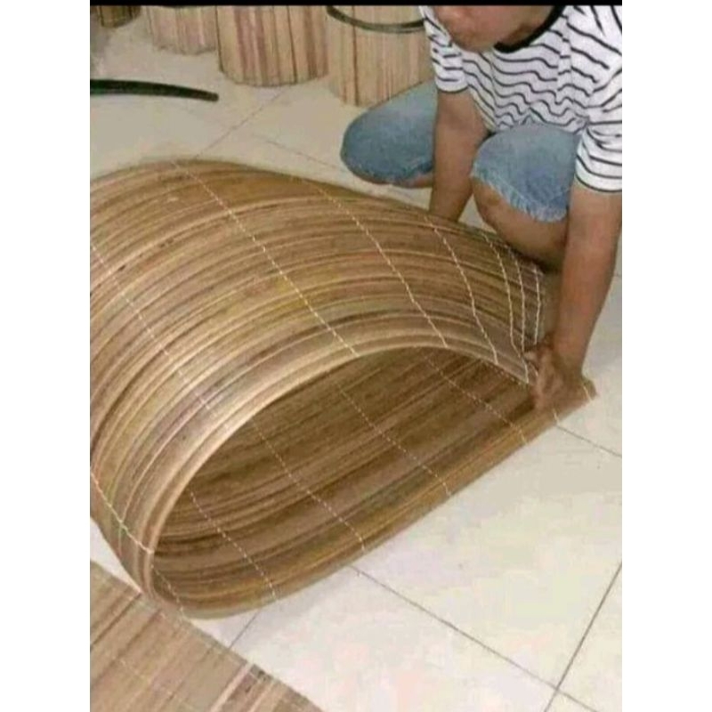 Tirai kerey rotan jalin lengkap tali penggulung dan ring kerekan