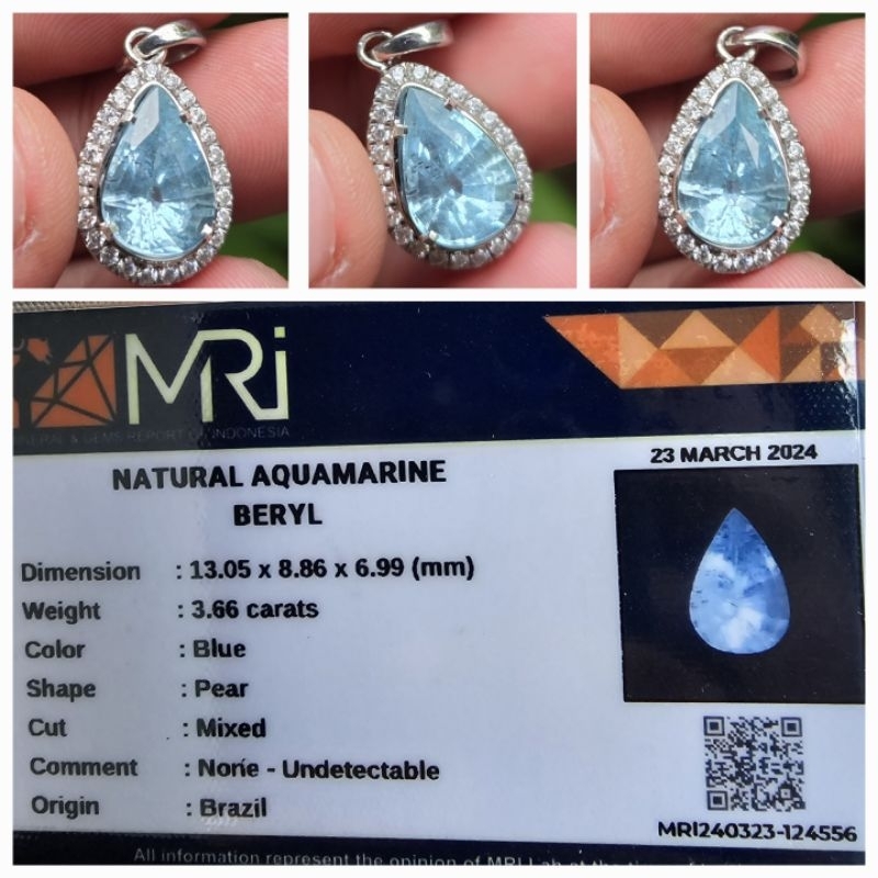 Liontin Natural Blue Aquamarine Memo 3.66 crt