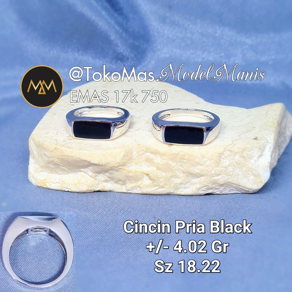 Cincin emas pria black onyx emas putih 750 kadar 17k