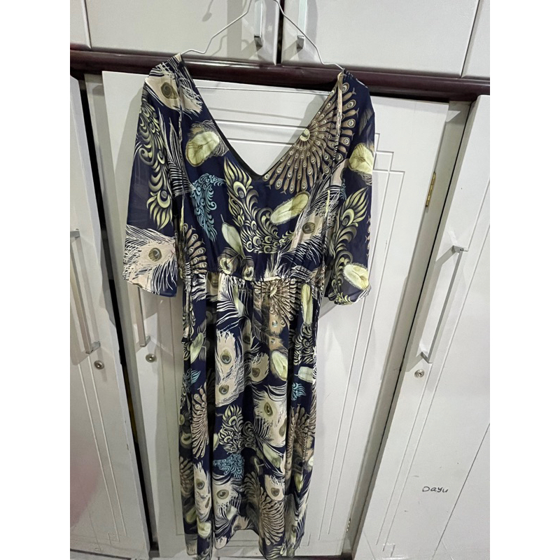 Loose long dress satin warna navy PRELOVED