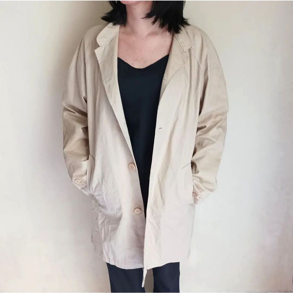 Long Coat Outer Luaran Jumbo Big Size Wanita Cream