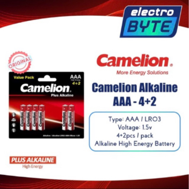 Camelion Baterai Alkaline AAA 4 + 2 | Baterai Alkaline A3 Isi 6 / 6 pcs AAA Camelion Baterai Alkalin