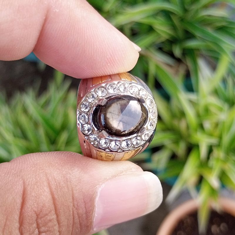 Cincin Batu Permata Natural Golden Black Sapphire / Safir Bangsing 09