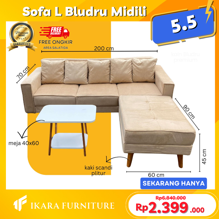 Ikara Sofa L Sudut 1 Set Exclusive Ruang Tamu Premium  - Bludru