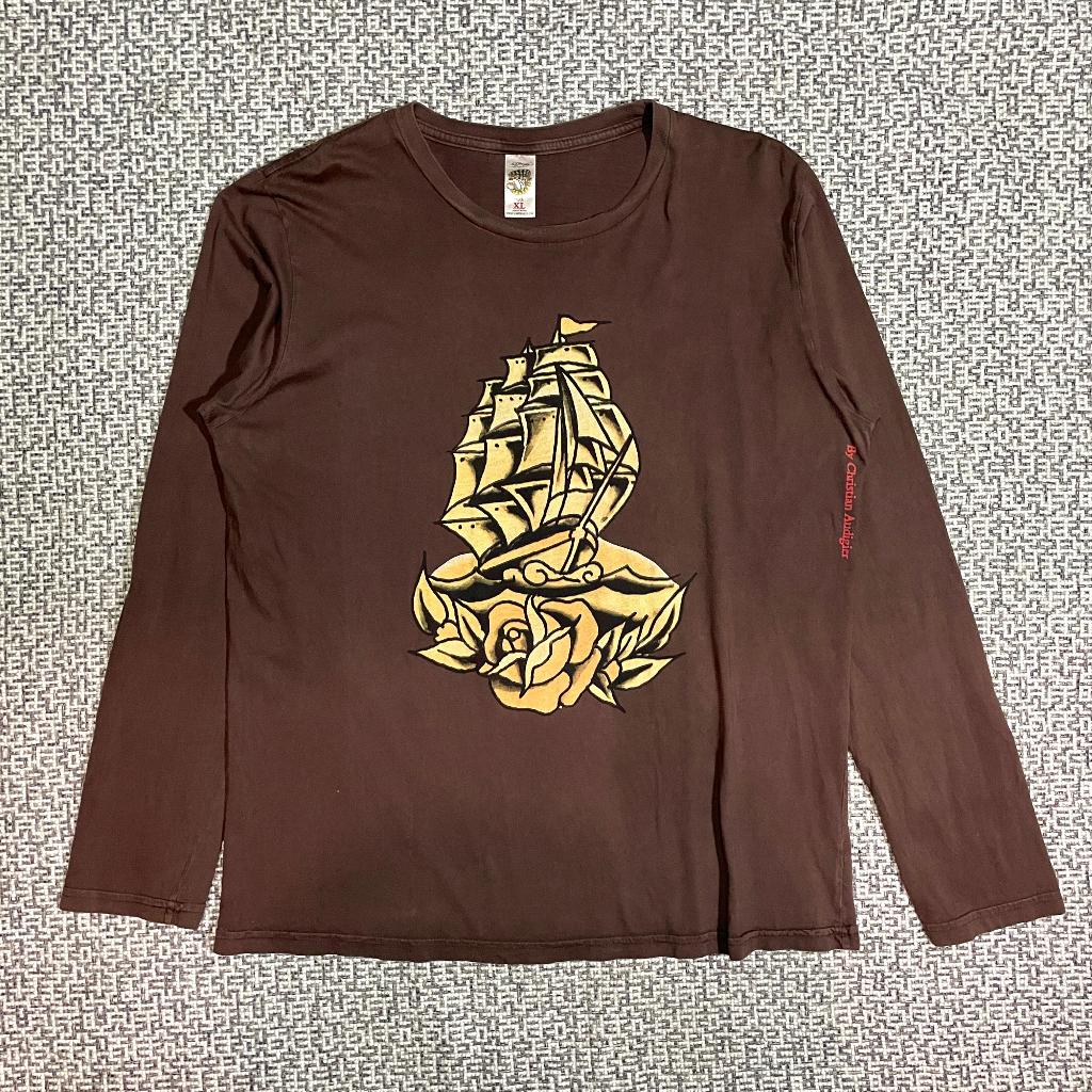 Y2K Ed Hardy Lovership Long Sleeve Shirt -  Brown