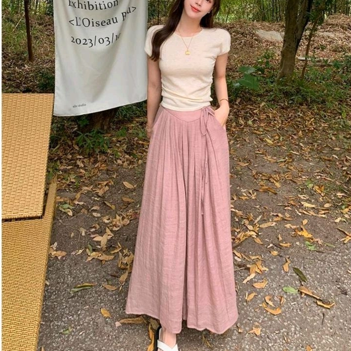 9735 Celana panjang PALAZZO WIDE LEG ELASTIC WAIST LONG PANTS KULOT ROKCEL polos Korea Korean style 