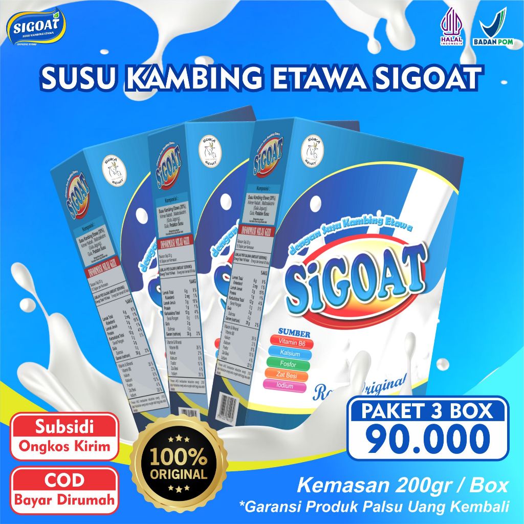 

PAKET 3 BOX SUSU KAMBING ETAWA SIGOAT MINUMAN KESEHATAN BANTU ATASI NYERI TULANG SENDI