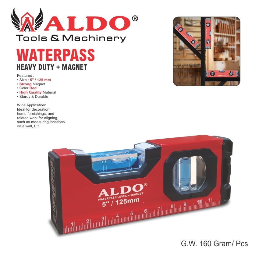 

WATERPASS HD WITH MAGNET 5''/125 MM / PENGGARIS TUKANG / ALAT UKUR MERK ALDO