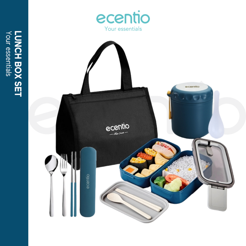 	 ecentio 2 layers kotak makan set 1600ml makan siang lunch box Cangkir sup 400ml Mangkok sup	