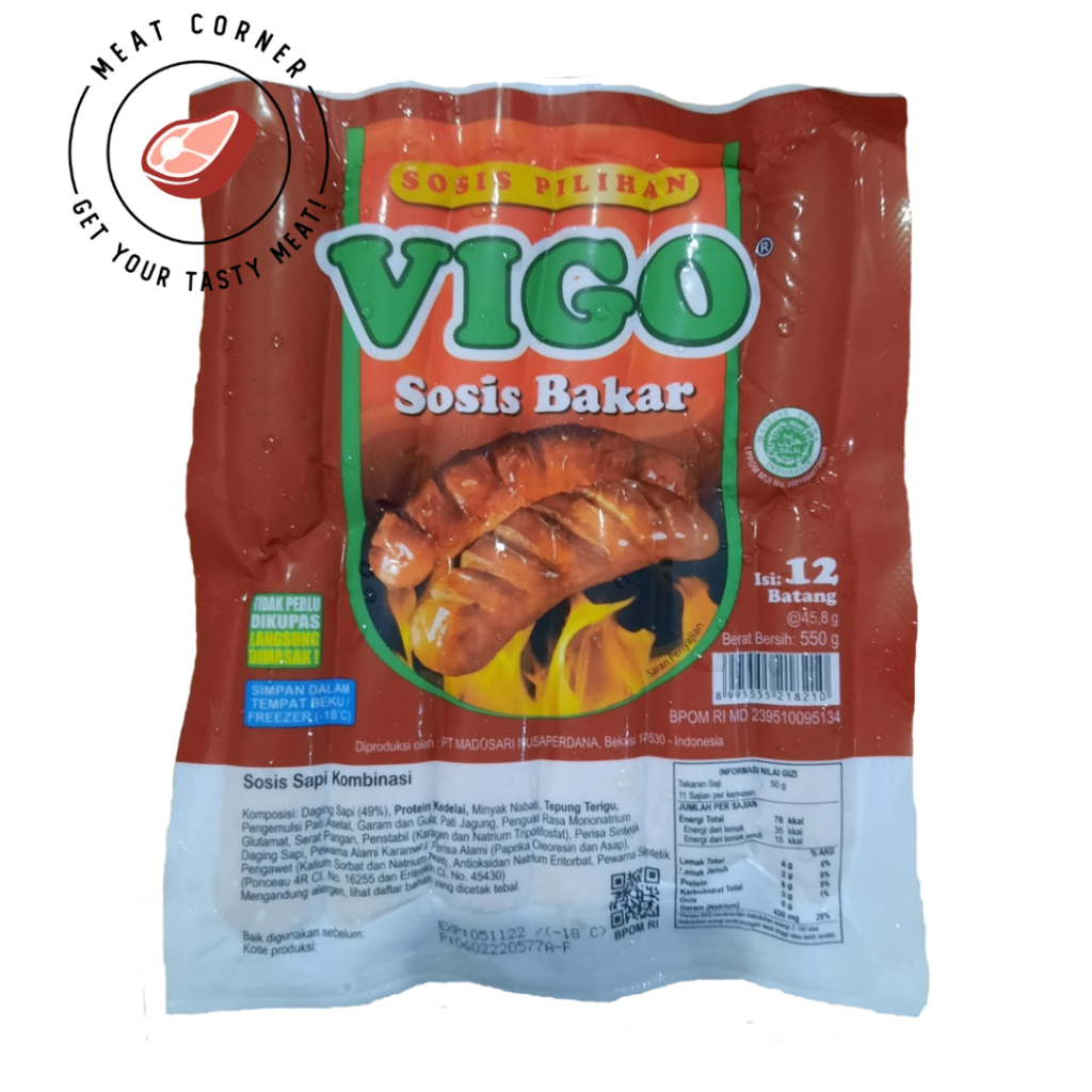 

Vigo Sosis Sapi Bakar Isi 12 Pcs 550 Gr Meat Corner BNI