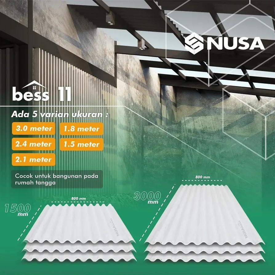 Nusa Bess 11 - Atap Asbes NUSA Gelombang Kecil - 3m x 80 cm