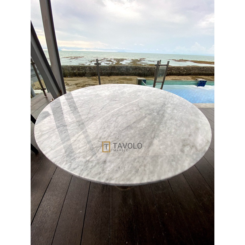 meja marmer carrara| meja bulat marmer carrara diameter 100cm| coffee table marmer bulat