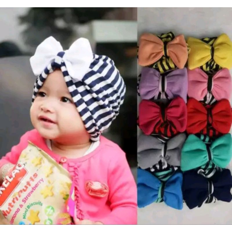 Turban anak bayi all size - turban pita salur
