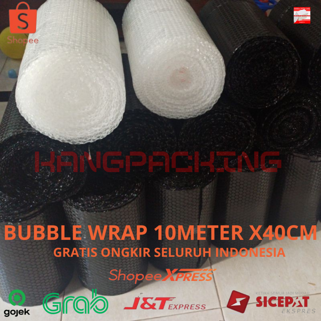 

Bubble Wrap roll 10M X 40 CM Hitam & Bening (Kuat Tebal Termurah ) bening plastik bubble wrap