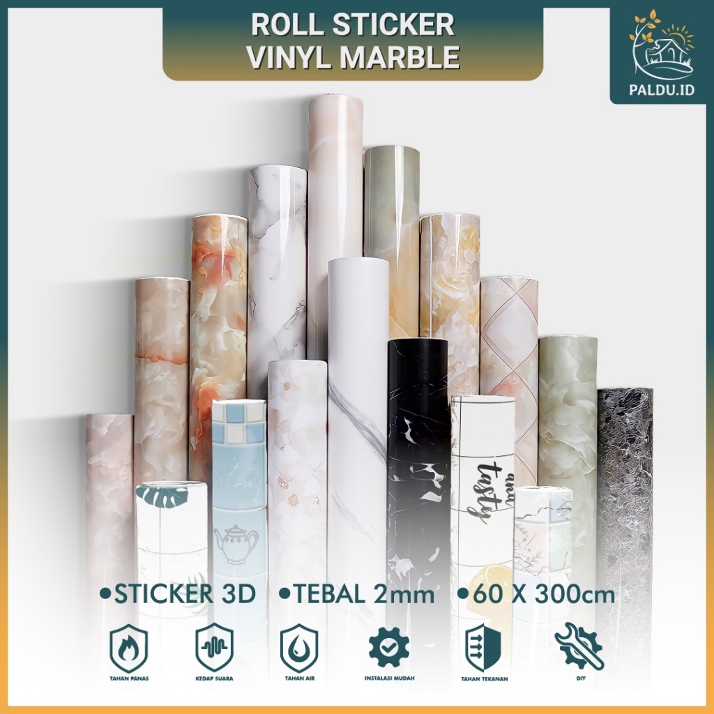 Paldu ID  - WALLPAPER STIKER 3D 60CM X 300CM Motif Marmer Glossy Wallpaper Dapur Anti Minyak Dan Pan