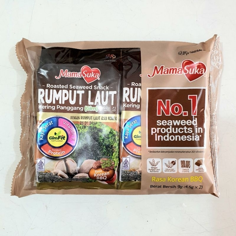 

Mamasuka Snack Rumput Laut Panggang Rasa Barbeque 1 Pack isi 2 Bungkus