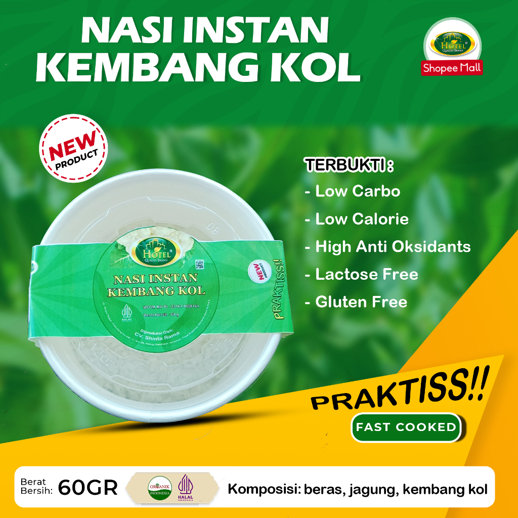 

Nasi Instan Kembang Kol HOTEL 60gr Cup - Nasi Instan Sachet Travel - Makanan Instan Rendah Kalori