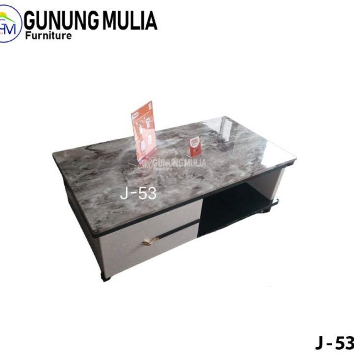 Meja Tamu / Meja Kopi Granit Kaca Motif Marble Mewah