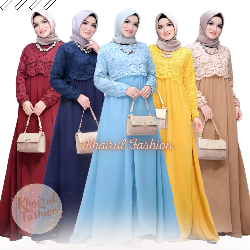 Gamis Brukat Prita Mewah Kekinian / Gamis Terbaru Lebaran Wanita / Dress Pesta Kondangan Simpel Eleg