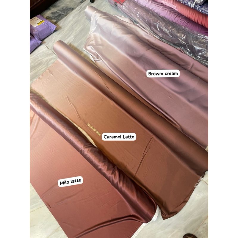 Kain Satin Silk Armni Ombre Gradasi 2 Tone Warna Milo Caramel Brown Coklat Latte